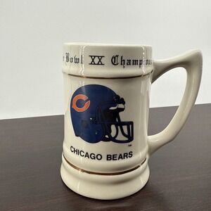 Vintage Chicago Bears 1985 Super Bowl Champions Mug Stein Gold Stripes NFL